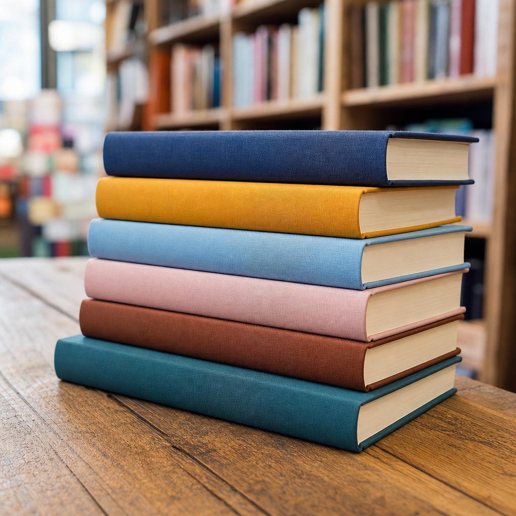 Stack of clothbound hardcovers on the Sfilztalpi counter